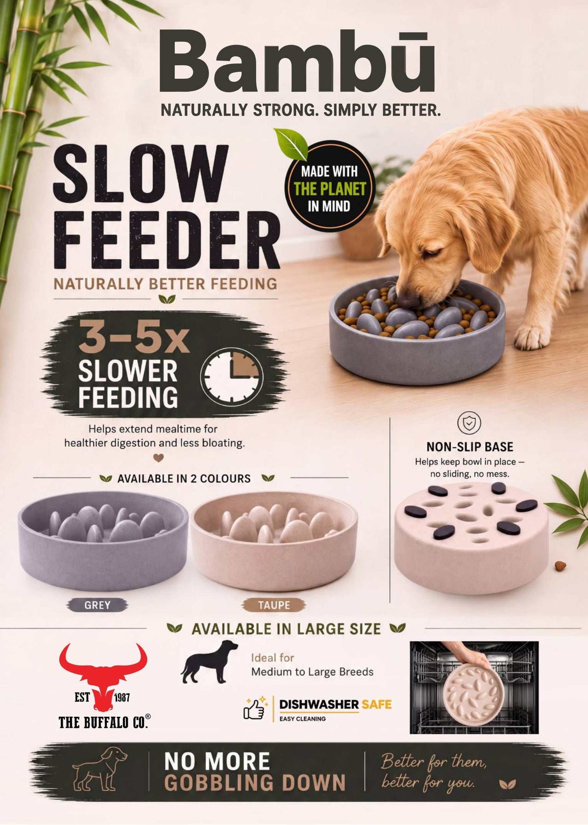 Bambū Slow Feeder Dog Bowl – Eco-Friendly, Non-Slip & Anti-Gulp
