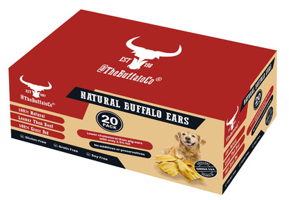 Buffalo Trade Stand Deal- with product featuring a red and tan natural buffalo ears box with a 20-pack label